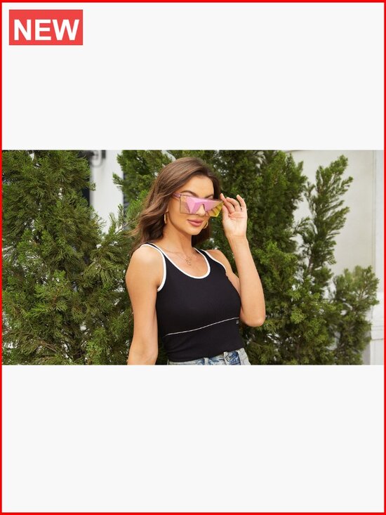 Oversized Square Flat Top Shield Sunglasses UV Protection for Women Men main image 4